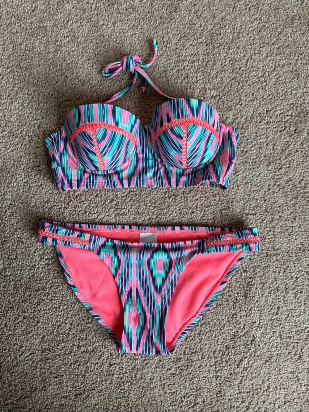 Women’s S/P Pink & Teal Patterned Bikini Set